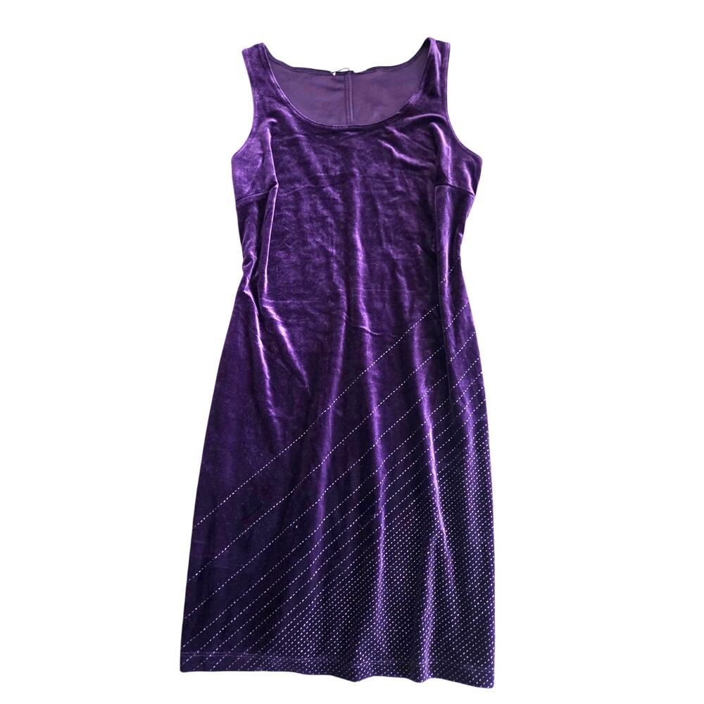 Vintage 90s CDC Eggplant Purple Velvet Short Mini Dress Glitter Sleeveless 6